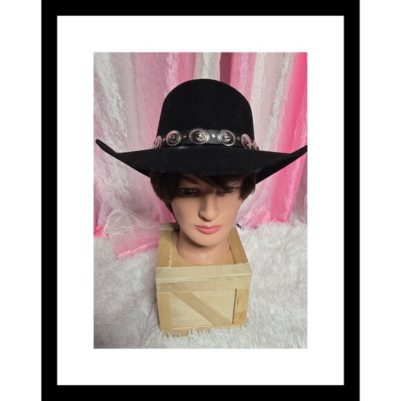 Renegade by Bailey Black 100% Wool Silver Headband Cowboy Hat Size 7.5 - Picture 1 of 10
